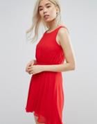Zibi London Skater Dress With Pleat Detail - Red
