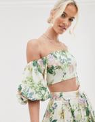 Asos Edition Puff Sleeve Off Shoulder Top In Floral Print-multi