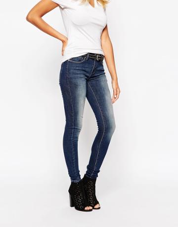 Grain Denim Mid Rise Dirt Wash Slim Jeans - Blue