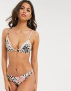 River Island Animal Floral Print Triangle Bikini Top In Gray-grey