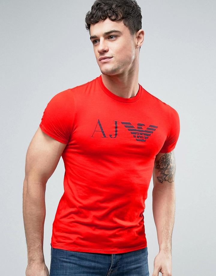 Armani Jeans Eagle Logo T-shirt Slim Fit In Red - Red