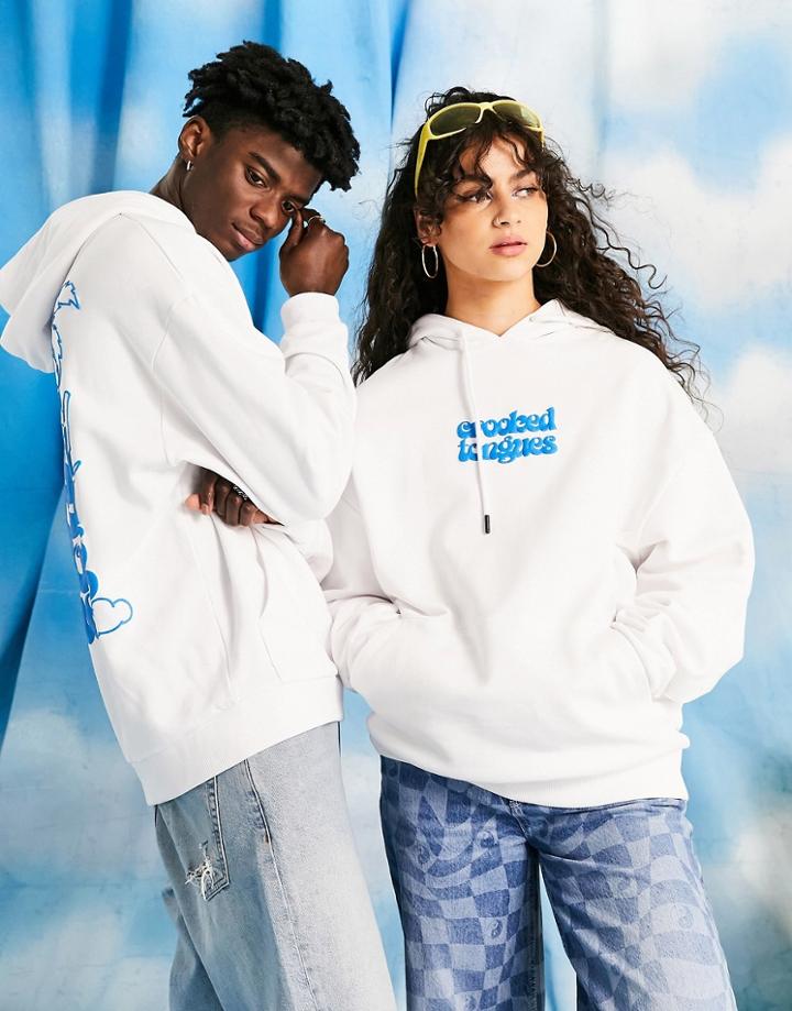 Crooked Tongues Unisex Oversized Hoodie With Gnome Graphic Back Print In White