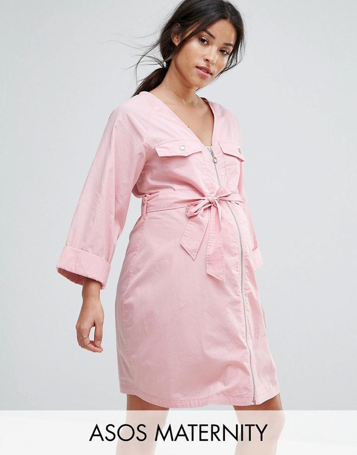 Asos Maternity V Neck Utility Mini Dress - Pink