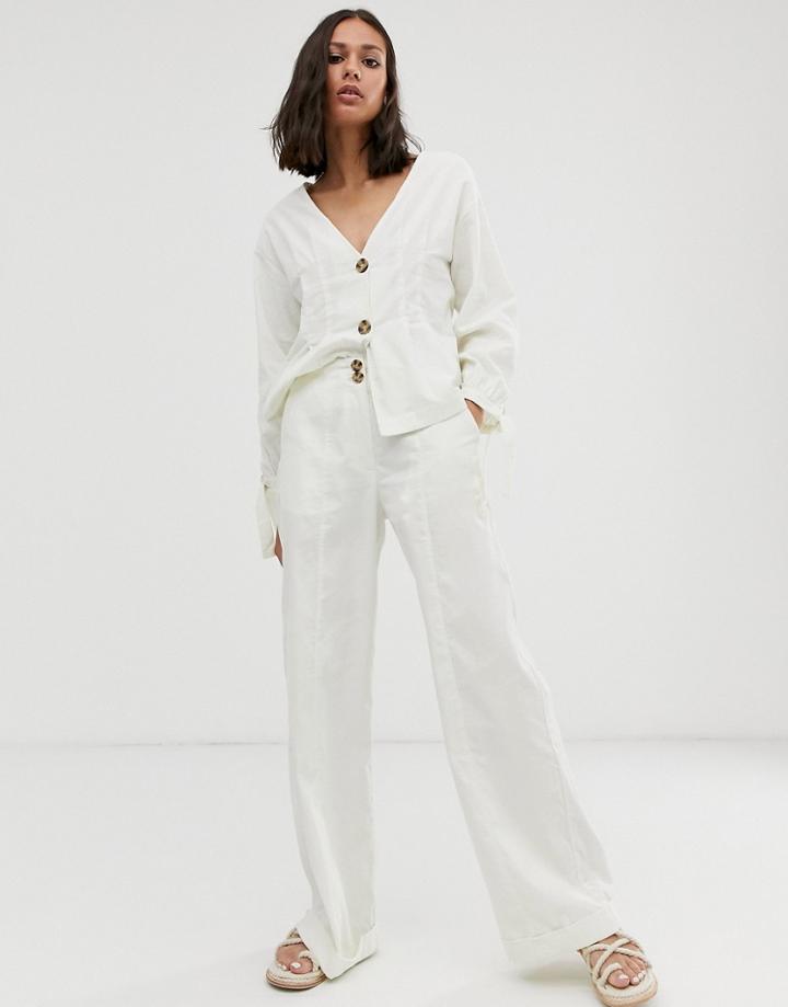 Native Youth Wide Leg Pants With Turn Up Two-piece-cream