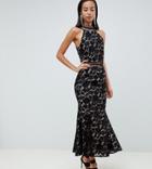 Jarlo Tall High Neck Allover Cutwork Lace Midaxi Dress In Black - Black