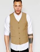 Asos Super Skinny Waistcoat With Square Hem In Camel - Camel