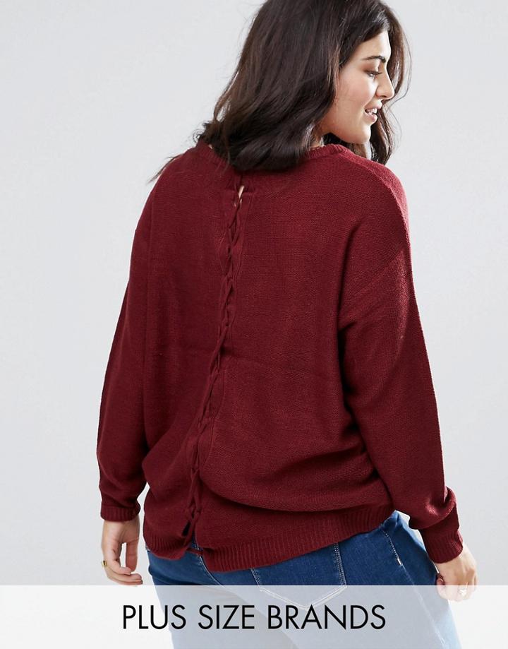 Brave Soul Plus Back Lace Up Sweater - Purple