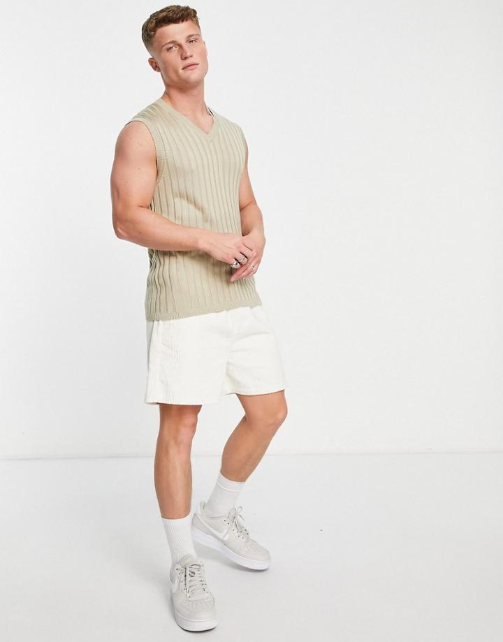 Asos Design Knit Ribbed Tank In Taupe-neutral