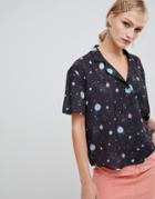 Asos Design Bowling Shirt In Planet Print - Multi