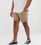 Asos Plus Slim Chino Shorts In Stone