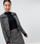 Fashion Union Tall Tweed Blazer In Frayed Details - Black
