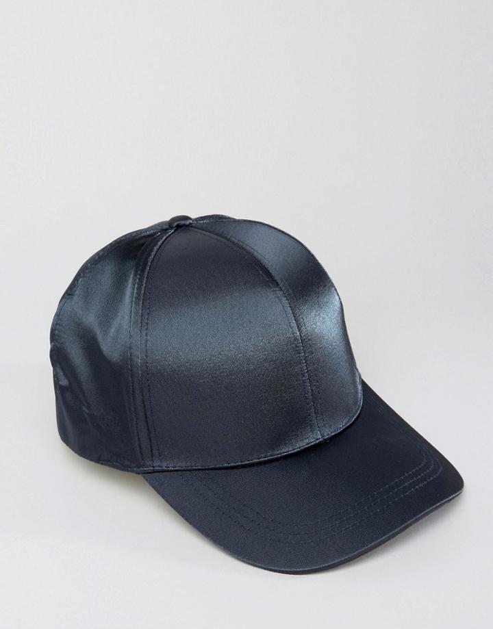 Asos Baseball Cap In Navy Satin - Navy