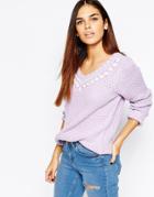 Qed London Sweater With Embellished Trim - Lilac