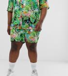 Disney The Lion King X Asos Design Plus Shorts Two-piece In Jungle Print-black