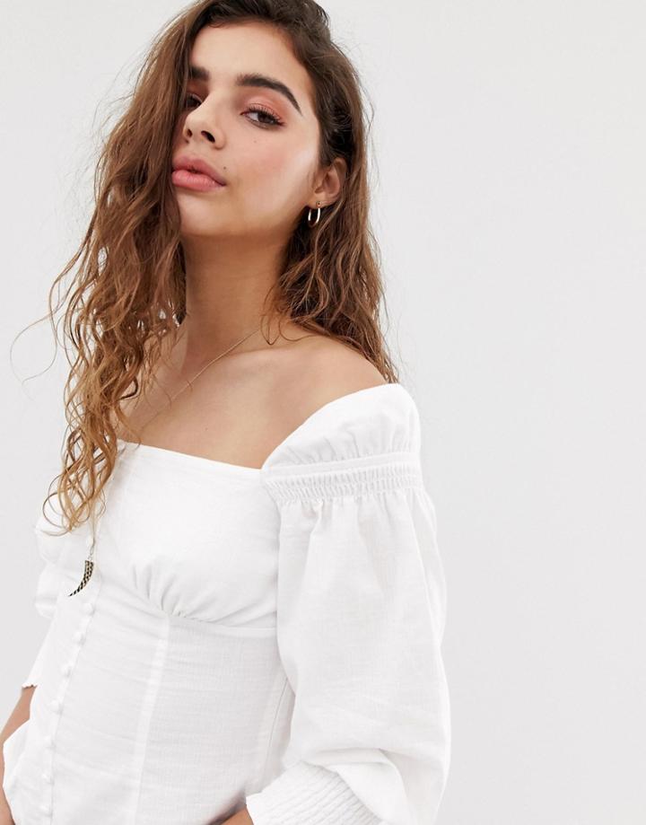 Wild Honey Bardot Structured Blouse - White