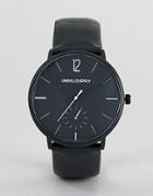 Asos Design Monochrome Watch With Black Faux Leather Strap - Black