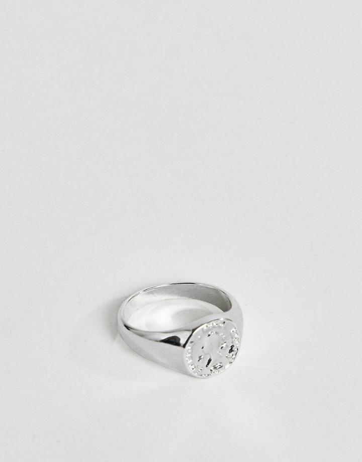 Asos Design Pinky Ring With Coin In Silver - Silver