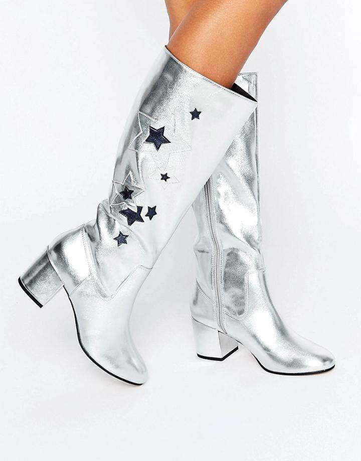 Asos Cael Star Knee High Boots - Silver