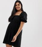 Asos Design Curve Prairie Broderie Mini Dress - Black