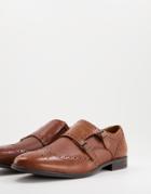 Red Tape Leather Brogue Monk Shoes In Tan-brown