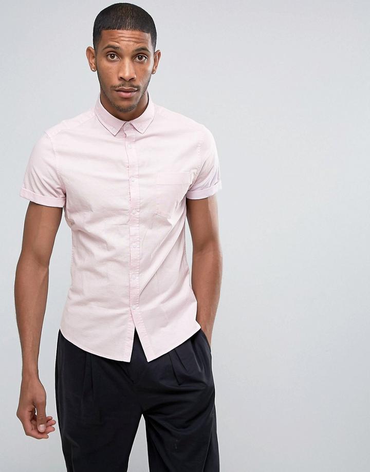 Asos Casual Skinny Oxford Shirt In Pink - Pink