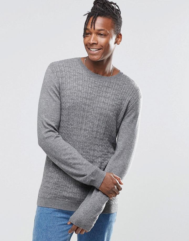 Asos Cable Sweater In Merino Wool Mix - Cloud