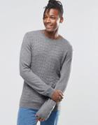 Asos Cable Sweater In Merino Wool Mix - Cloud
