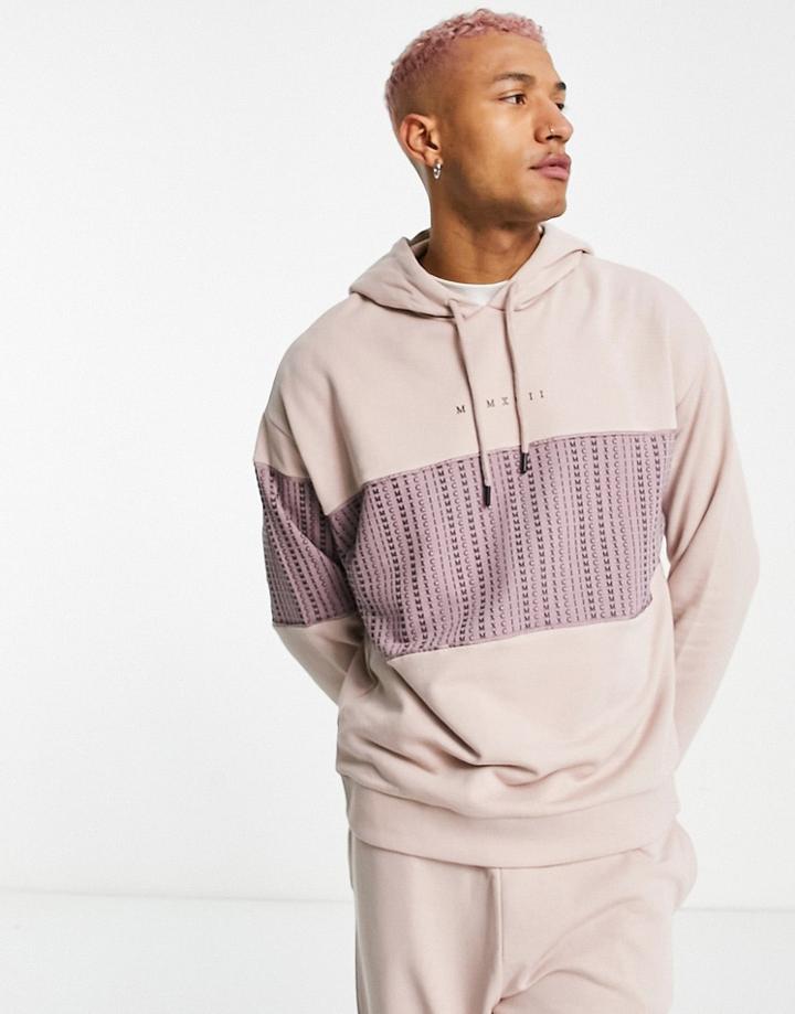 Asos Design Hoodie With Monogram Numerals Panel In Dusty Pink - Part Of A Set
