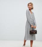 New Look Button Through Check Midi Dress-gray