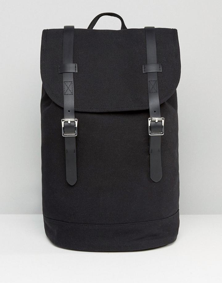 Asos Backpack In Canvas With Faux Leather Trims - Black
