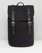 Asos Backpack In Canvas With Faux Leather Trims - Black