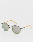 Asos Design Round Sunglasses With Yellow Detail