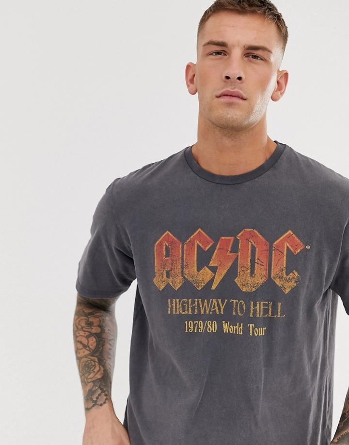 Pull & Bear Acdc T-shirt In Gray - Gray