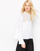 Asos Ultimate Embroidered High Neck Blouse - White