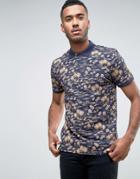 Threadbare Island Print Polo - Brown