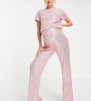Jaded Rose Maternity Sequin Wide Leg Pants In Rose Gold