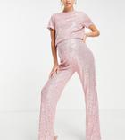 Jaded Rose Maternity Sequin Wide Leg Pants In Rose Gold