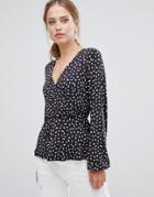 Y.a.s Mirella Patterned Wrap Blouse - Black