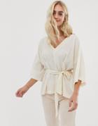 Asos Design Textured Oversized Top With V Neck And Tie Waist - Multi