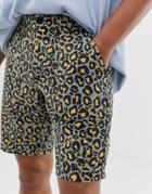 Asos Design Slim Shorts In Washed Leopard Print-orange