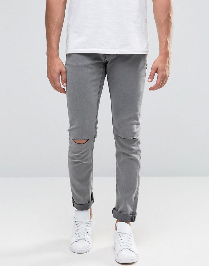 Troy Skinny Ripped Knee Jeans - Gray