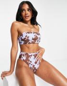Asos Design Recycled Reversible High Leg High Waist Bikini Bottom In Cow Print-multi