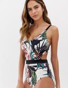 Figleaves Fuller Bust Underwired Palm Swimsuit In Multi - Multi