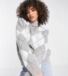 Missguided Diamond Check Sweater In Gray