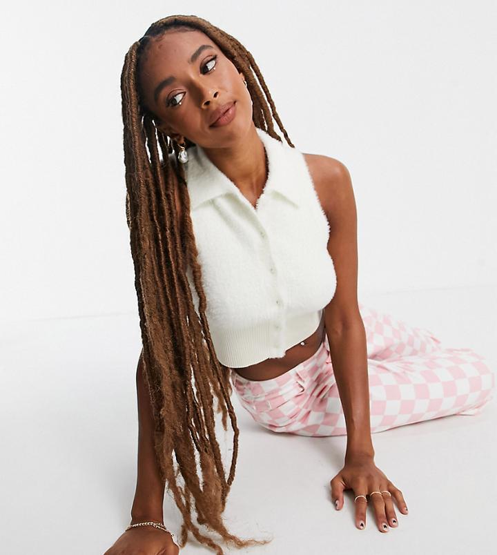 Collusion Knitted Tank With Collar In White