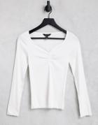 New Look Sweetheart Neck Long Sleeve Top In White