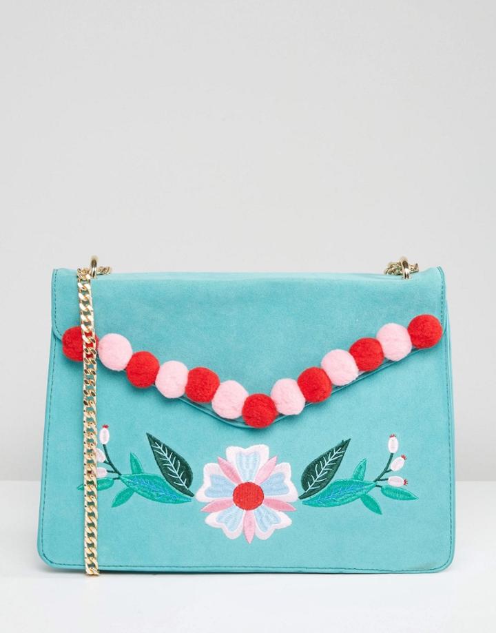 Skinnydip Floral Pom Pom Cross Cody Bag - Blue