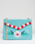 Skinnydip Floral Pom Pom Cross Cody Bag - Blue