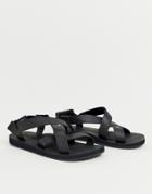 Jack & Jones Premium Leather Sandal With Crossover Straps-black