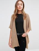 Brave Soul Ribbed Short Sleeve Cardigan - Tan